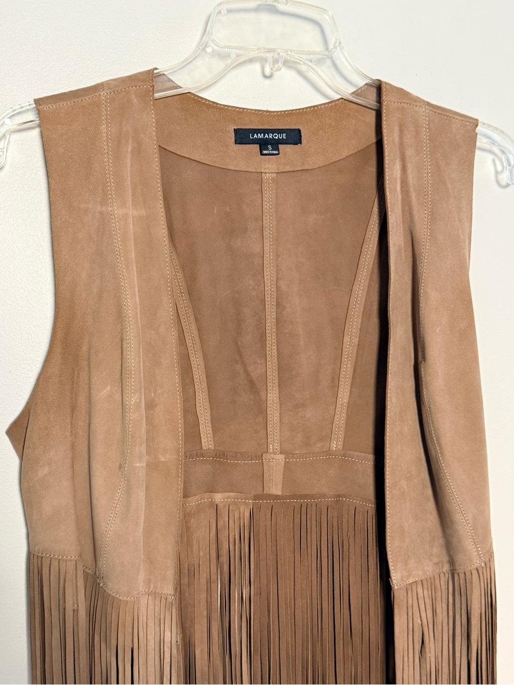 Lamarque light brown Suede Sonia Fringe Vest - Picture 4 of 9